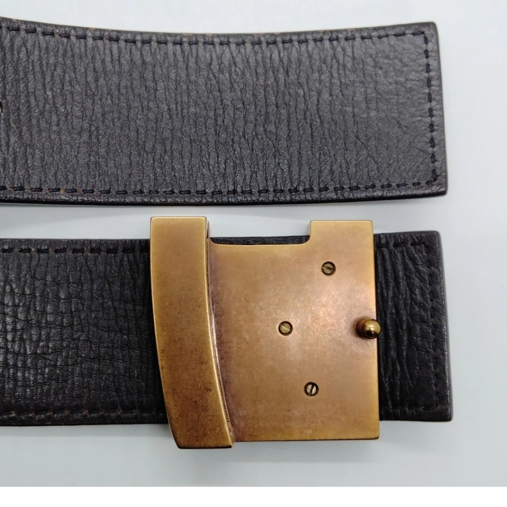 Authentic Louis Vuitton Brown Leather Belt with Gold Buckle Size 85/34 - Picture 4 of 6